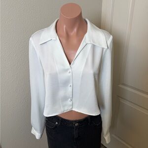 Zara White Button-Down Shirt Cropped Blouse Sz M